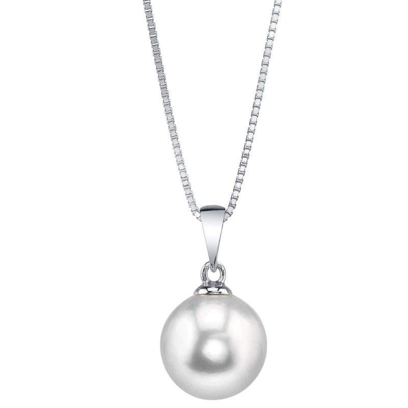 The Pearl Source 9mm White Freshwater Pearl Pendant Sydney Necklace for Women - Cultured Pearl Necklace | 14K Gold Plated 925 Sterling Silver Necklace with 16"-20" Adjustable Chain - Image 1